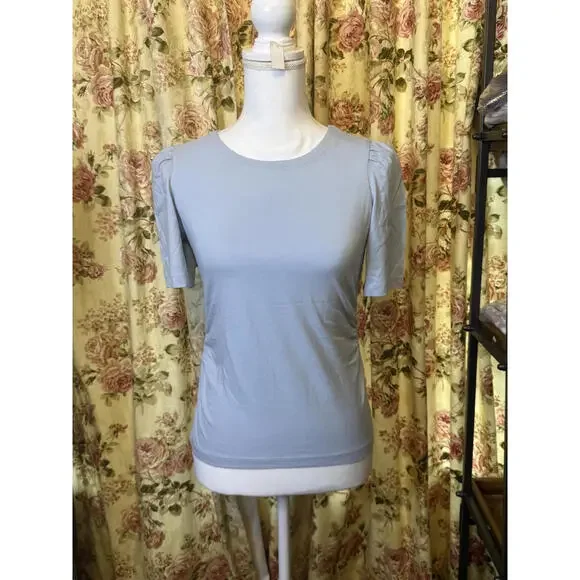 NWT! Madewell Light Blue Women's Side Cinch Top with Puff Sleeves Size XXS - Picture 2 of 7